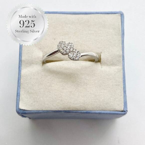 Size 7 Double Heart CZ 925 Ring - Picture 1 of 10